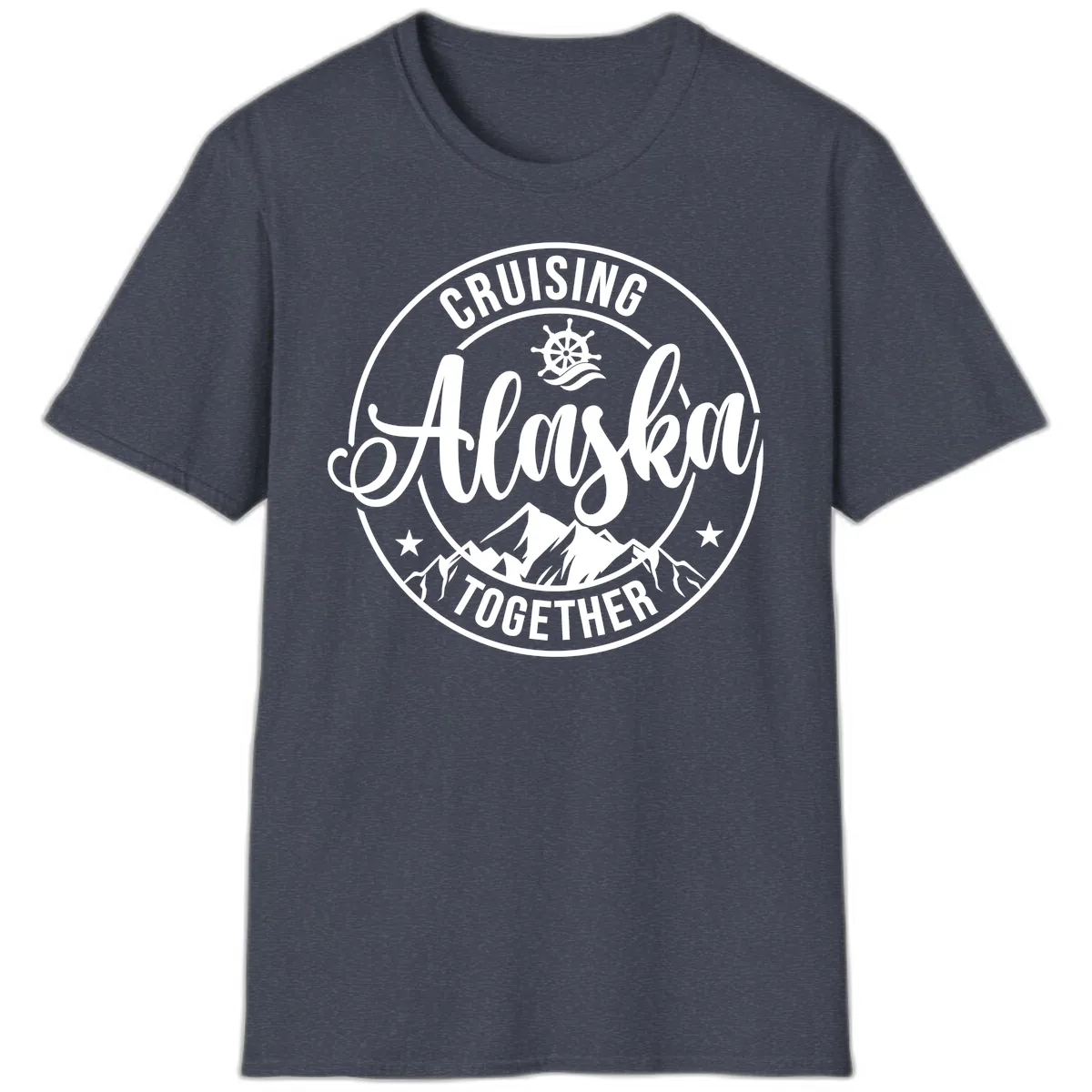 Cruising Ashore Together Badge T-Shirt in Heather Navy