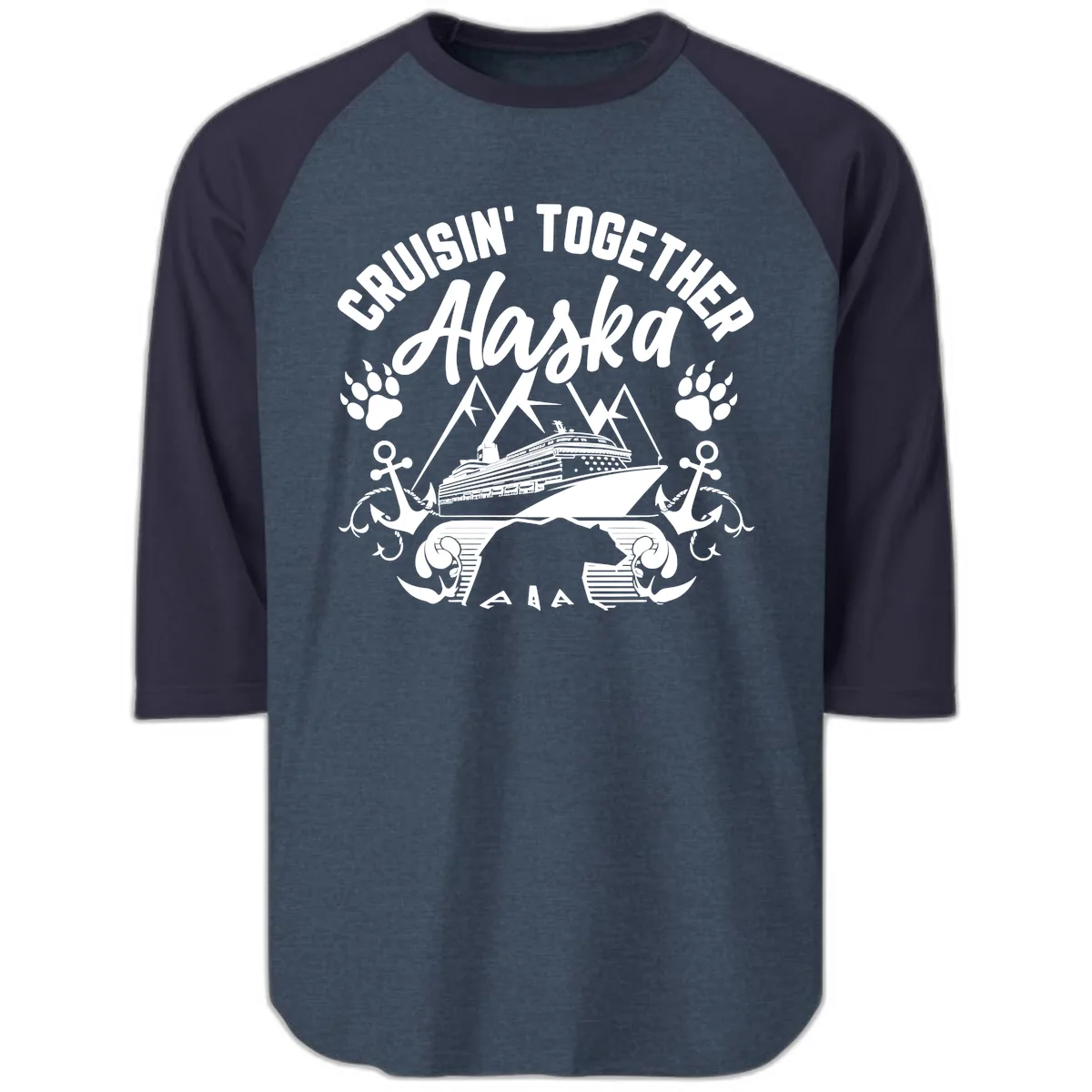 Cruisin' Together Alaska Raglan 3/4 in Heather Denim Navy