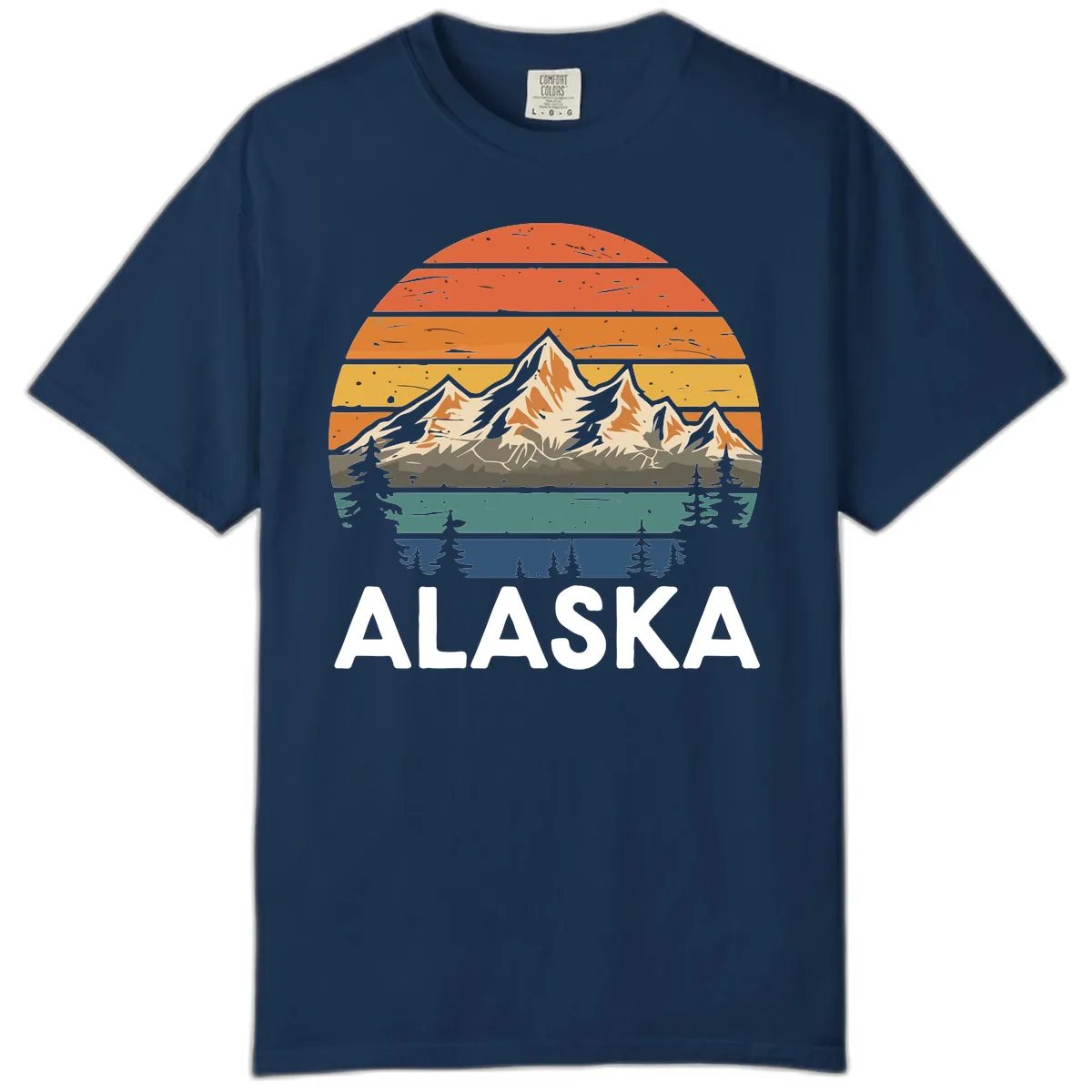 Retro Mountain Sunset Landscape Comfort Color in Navy