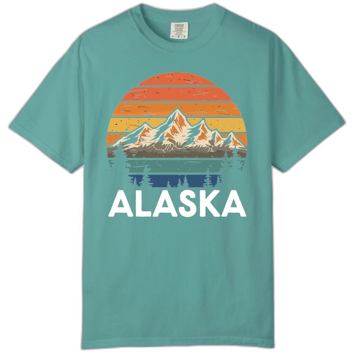 Retro Mountain Sunset Landscape Comfort Color in Seafoam