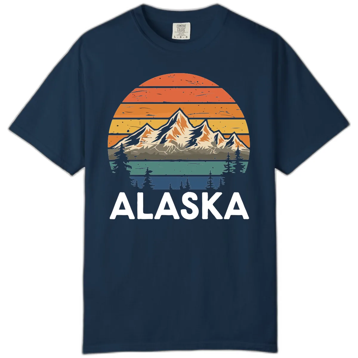 Retro Mountain Sunset Landscape Comfort Color in True Navy