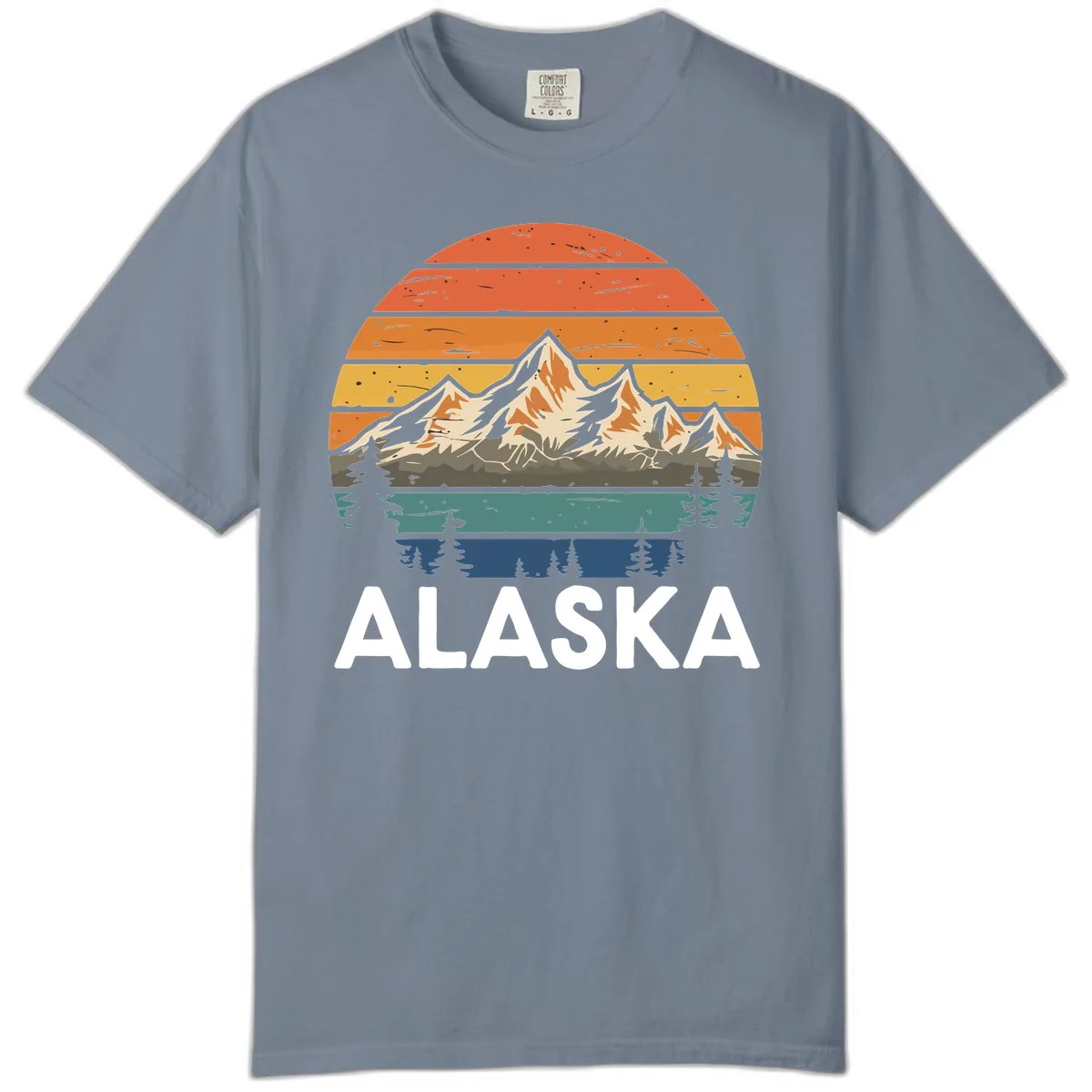 Retro Mountain Sunset Landscape Comfort Color in Blue Jean