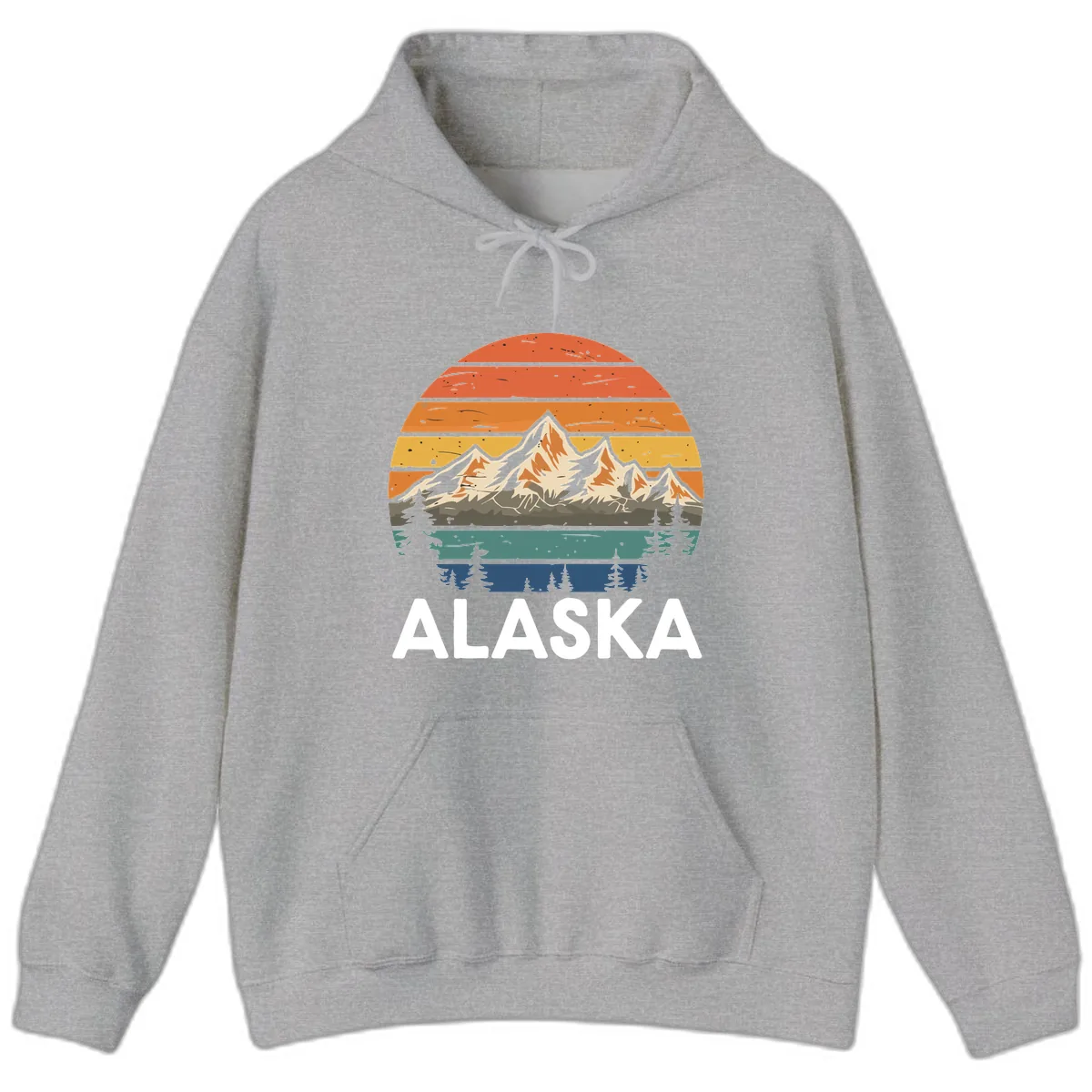 Retro Mountain Sunset Landscape Hoodie in Sport Grey