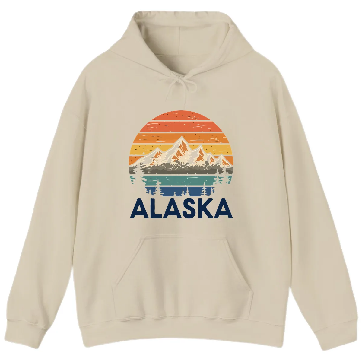 Retro Mountain Sunset Landscape Hoodie in Sand