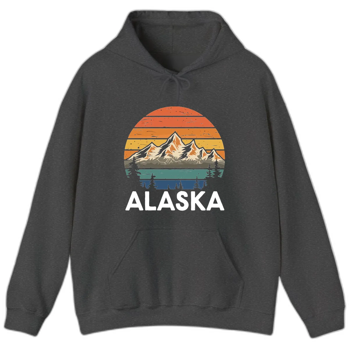 Retro Mountain Sunset Landscape Hoodie in Dark Heather