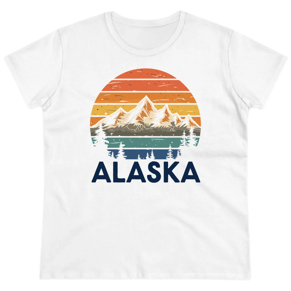 Retro Mountain Sunset Landscape Ladies Tee in White