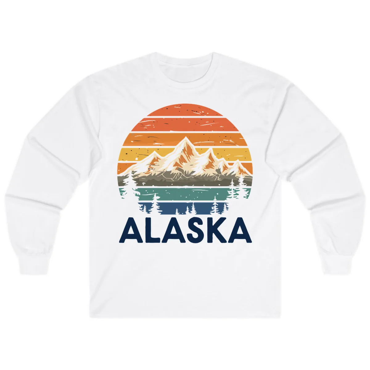 Retro Mountain Sunset Landscape Long Sleeve in White