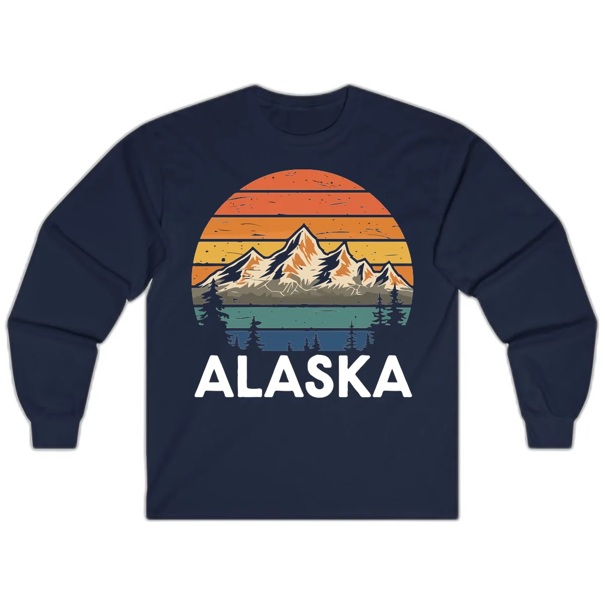 Retro Mountain Sunset Landscape Long Sleeve in Navy