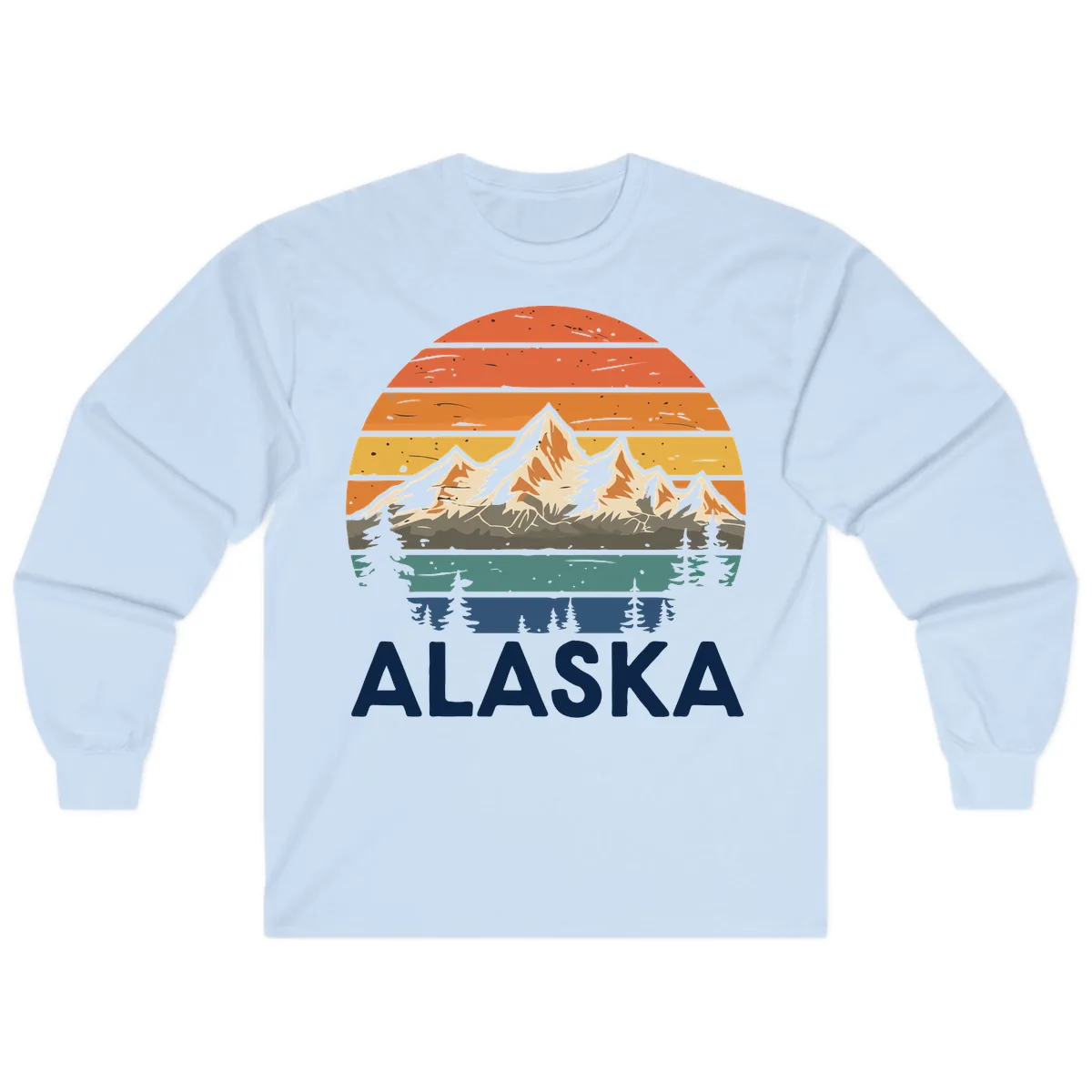 Retro Mountain Sunset Landscape Long Sleeve in Light Blue