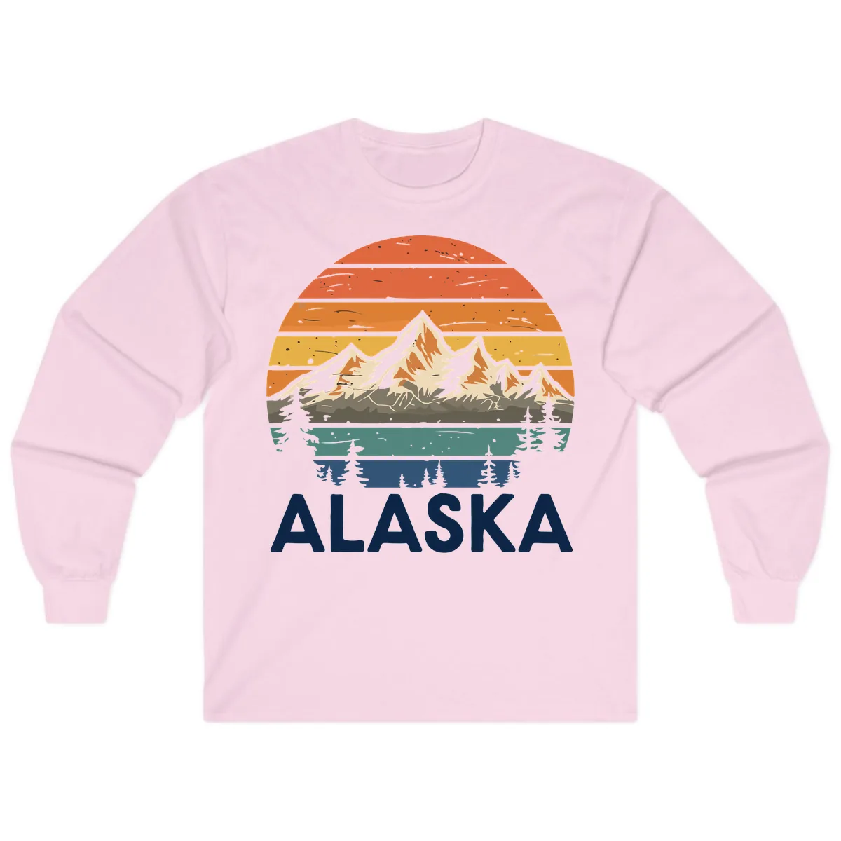 Retro Mountain Sunset Landscape Long Sleeve in Light Pink