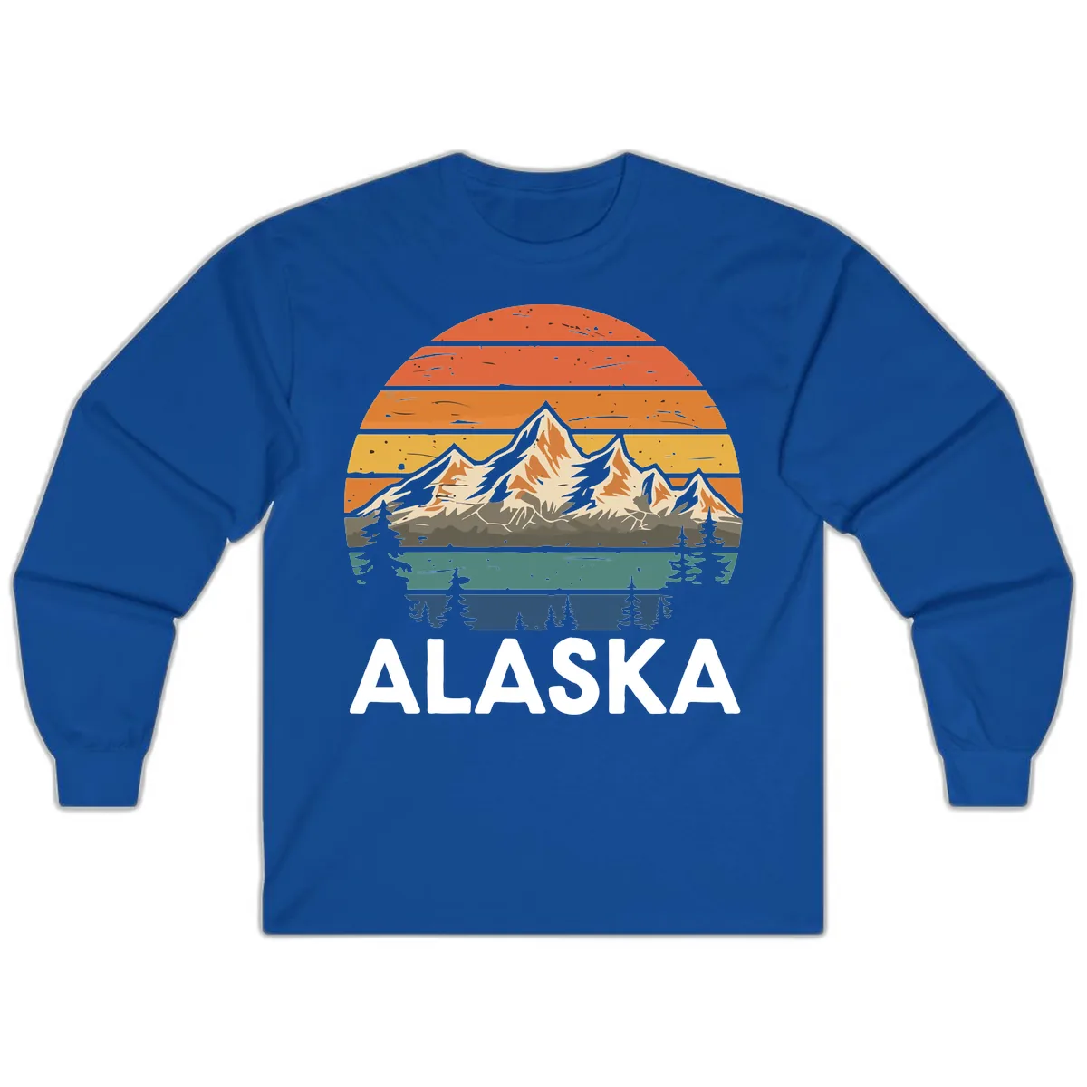 Retro Mountain Sunset Landscape Long Sleeve in Royal