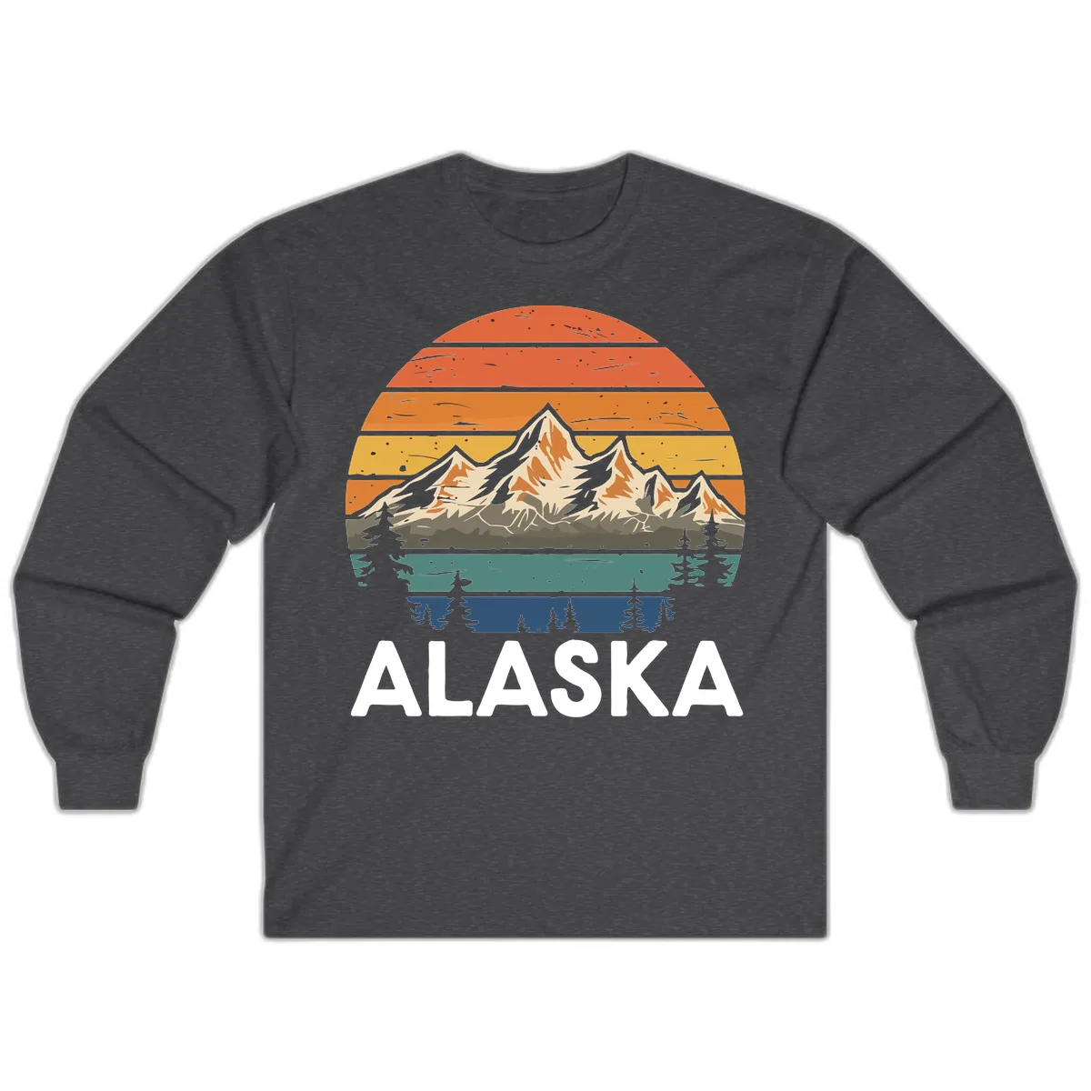 Retro Mountain Sunset Landscape Long Sleeve in Dark Heather