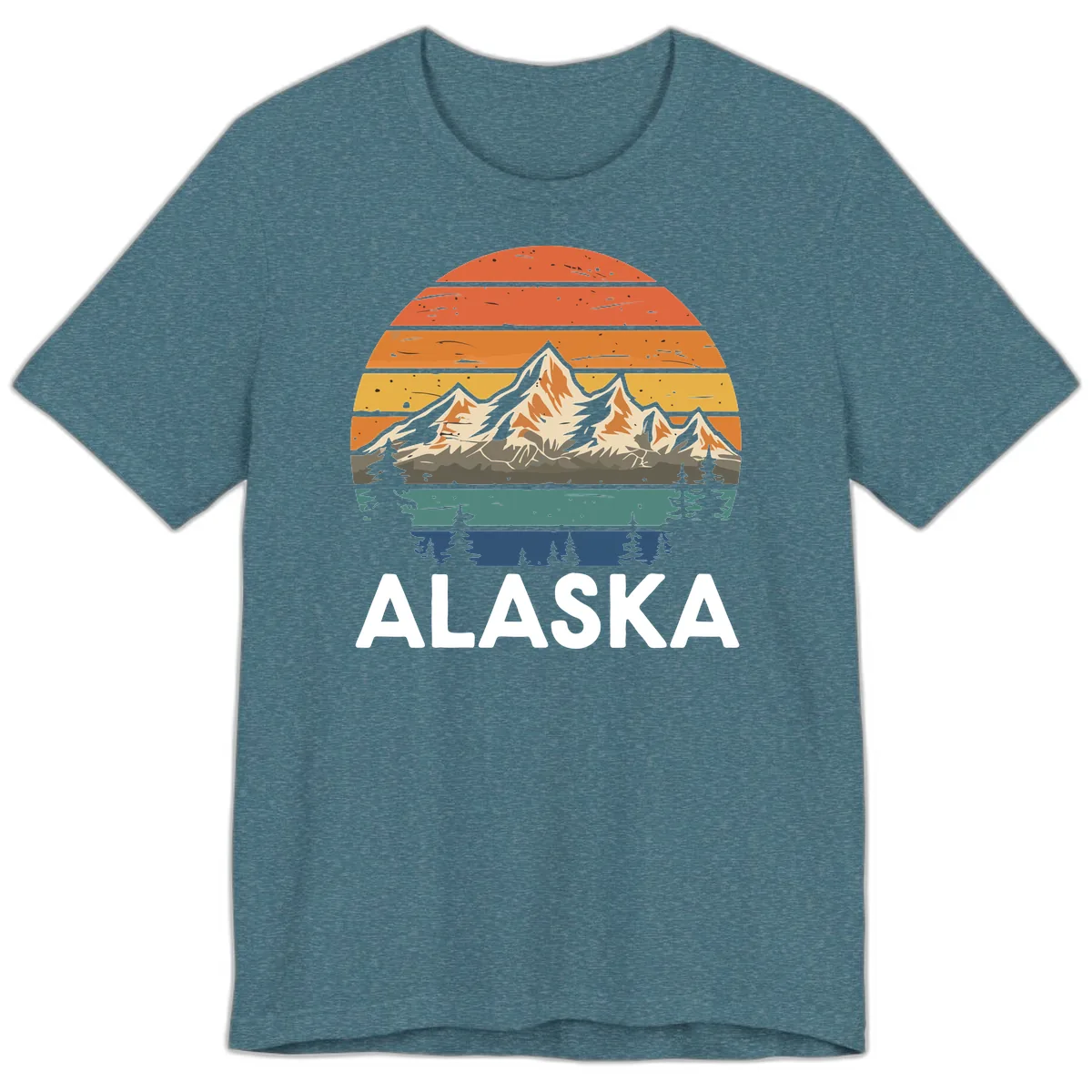 Retro Mountain Sunset Landscape Premium T-Shirt in Heather Deep Teal