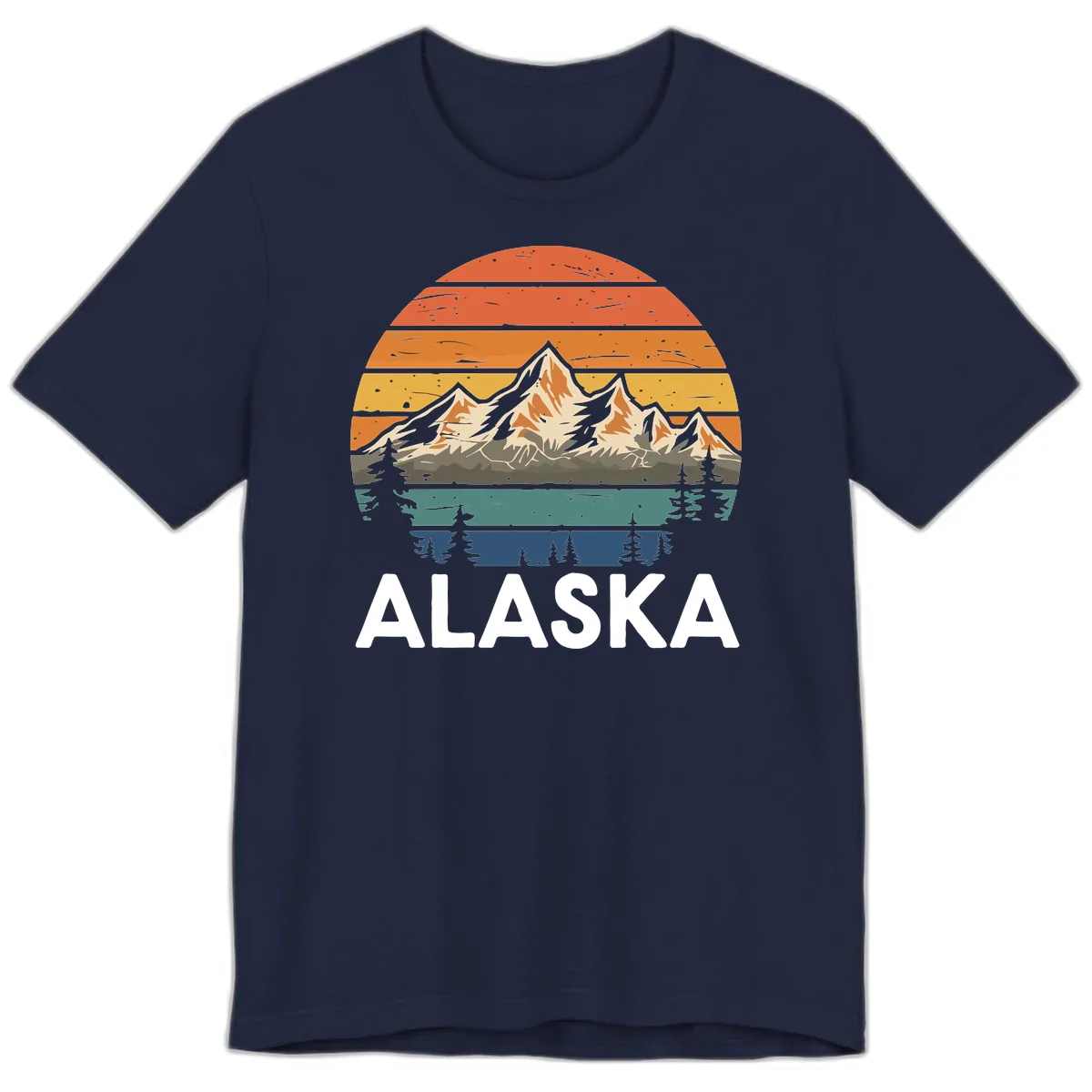 Retro Mountain Sunset Landscape Premium T-Shirt in Navy