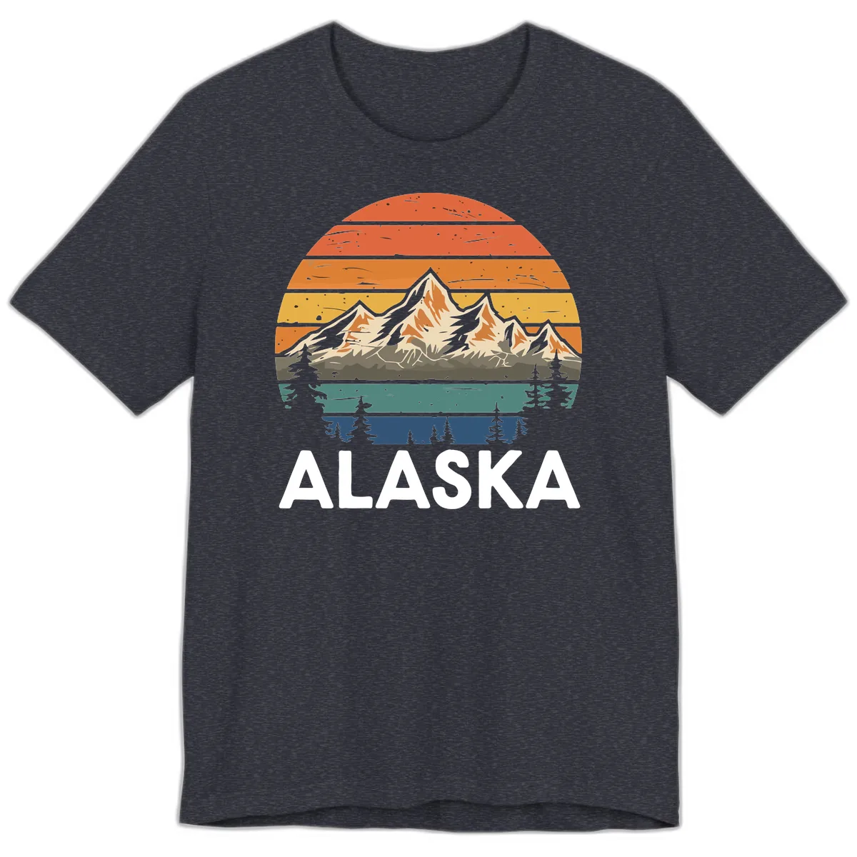 Retro Mountain Sunset Landscape Premium T-Shirt in Heather Navy