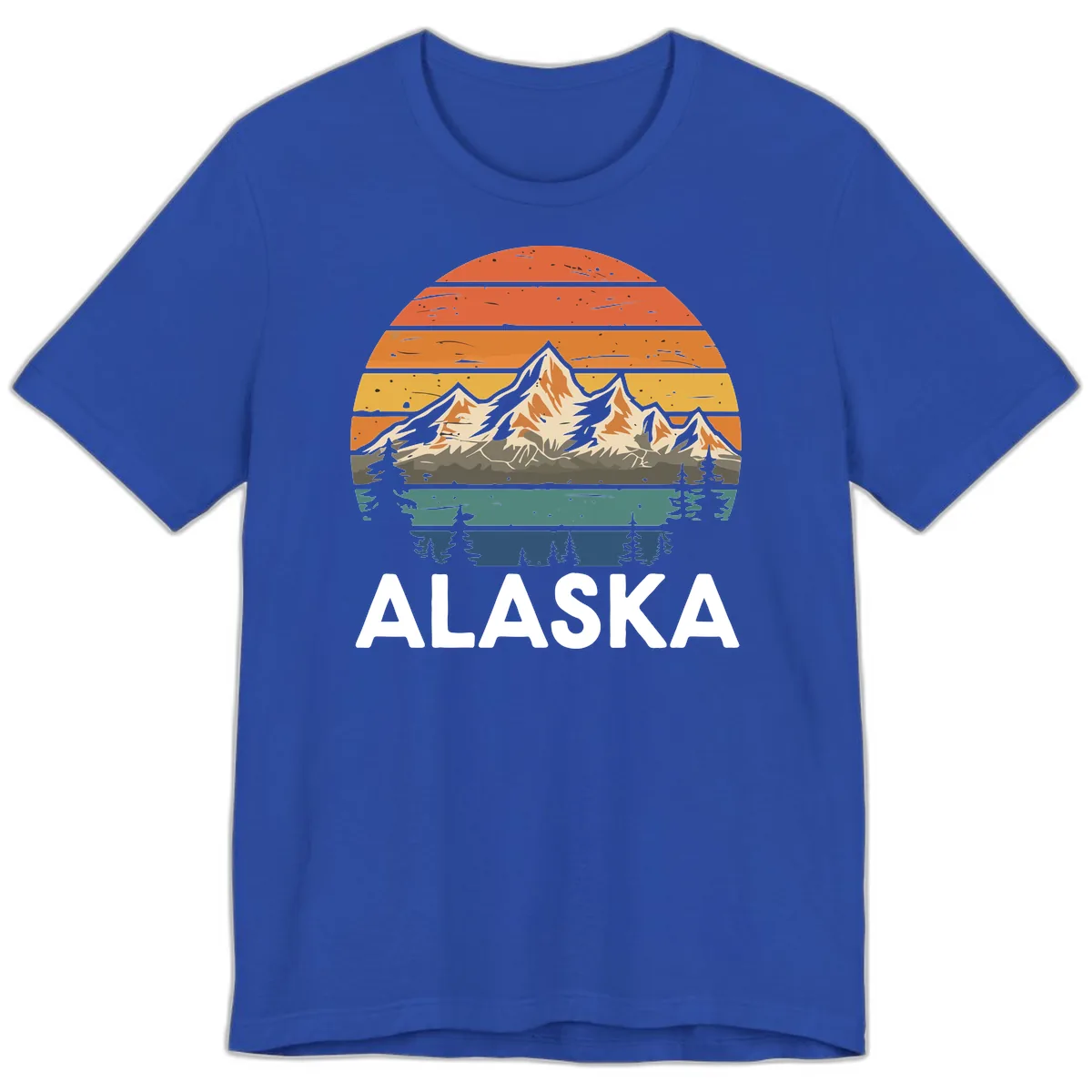 Retro Mountain Sunset Landscape Premium T-Shirt in True Royal