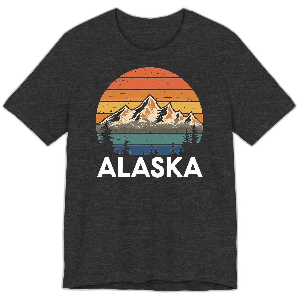 Retro Mountain Sunset Landscape Premium T-Shirt in Dark Grey Heather