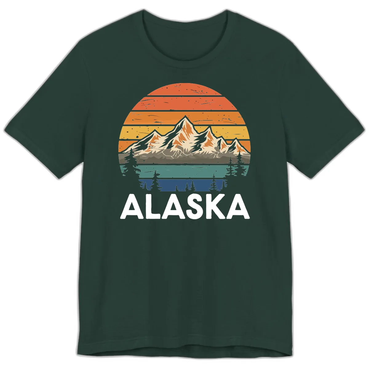Retro Mountain Sunset Landscape Premium T-Shirt in Forest