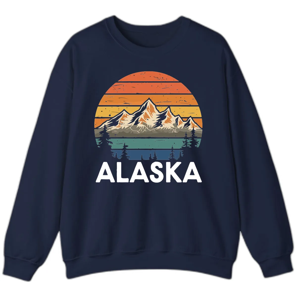 Retro Mountain Sunset Landscape Sweatshirt in Navy