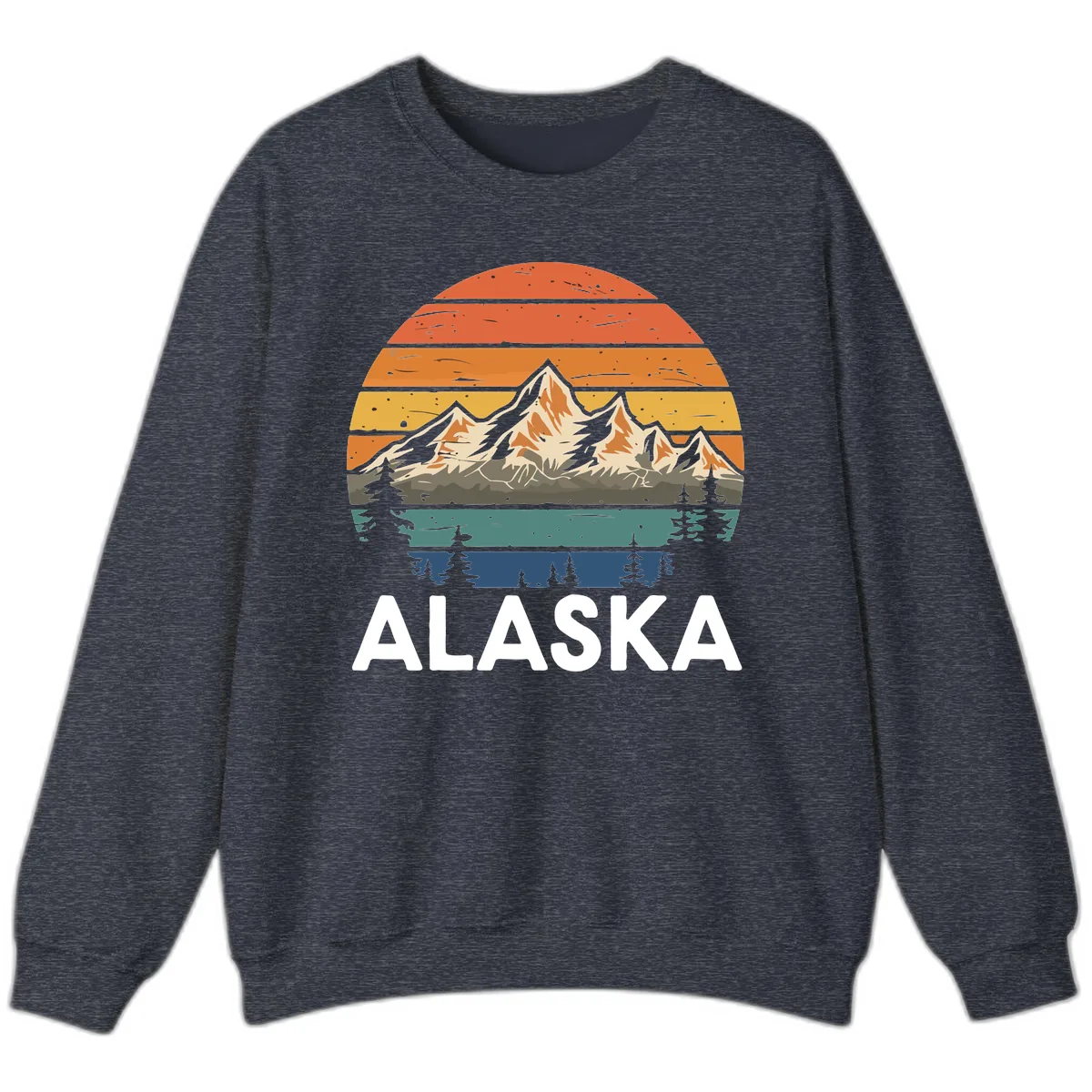 Retro Mountain Sunset Landscape Sweatshirt in Heather Sport Dark Navy