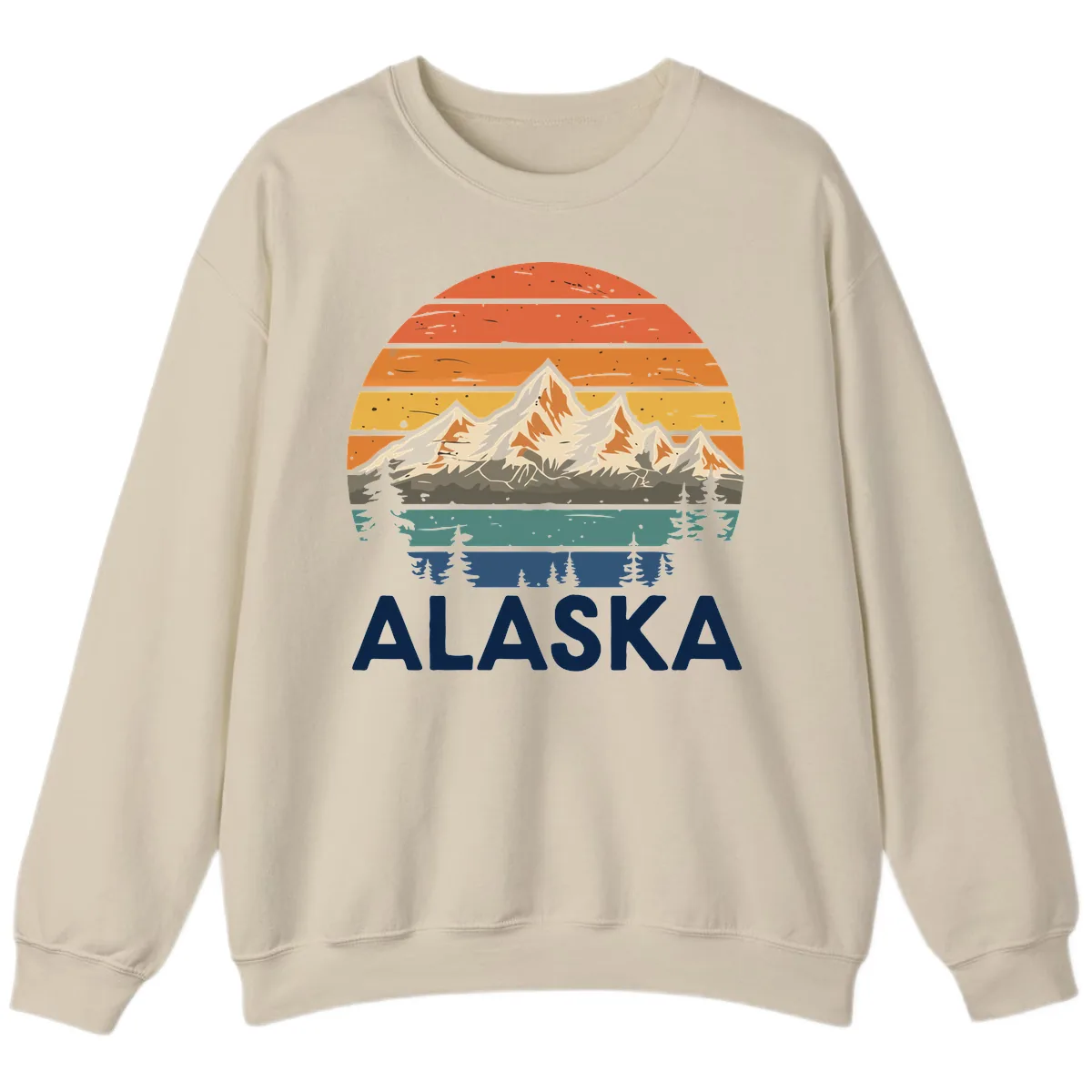 Retro Mountain Sunset Landscape Sweatshirt in Sand