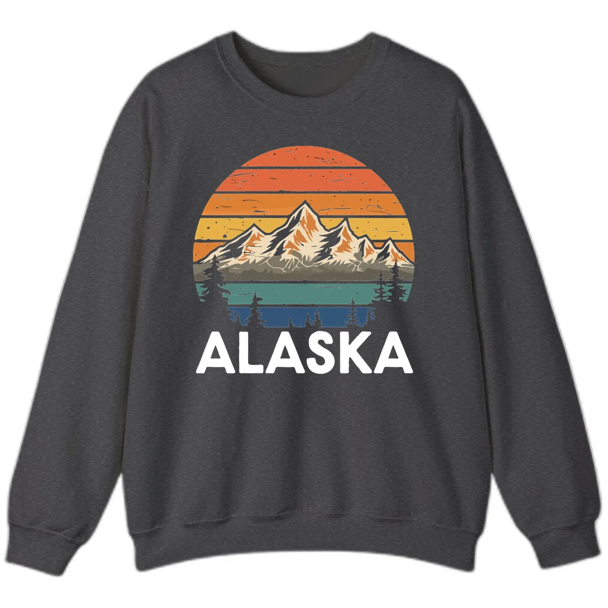 Retro Mountain Sunset Landscape Sweatshirt in Dark Heather