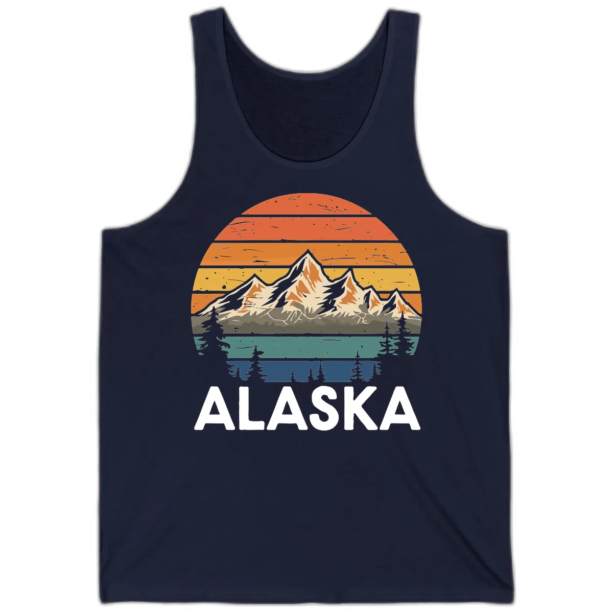 Retro Mountain Sunset Landscape Tank in Navy