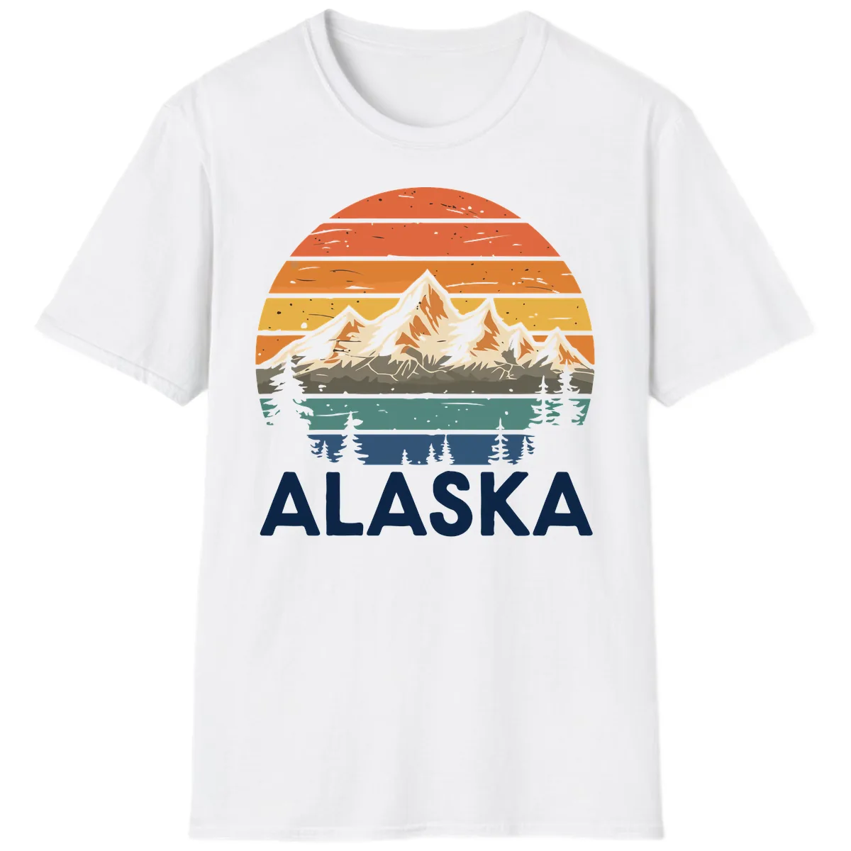 Retro Mountain Sunset Landscape T-Shirt in White