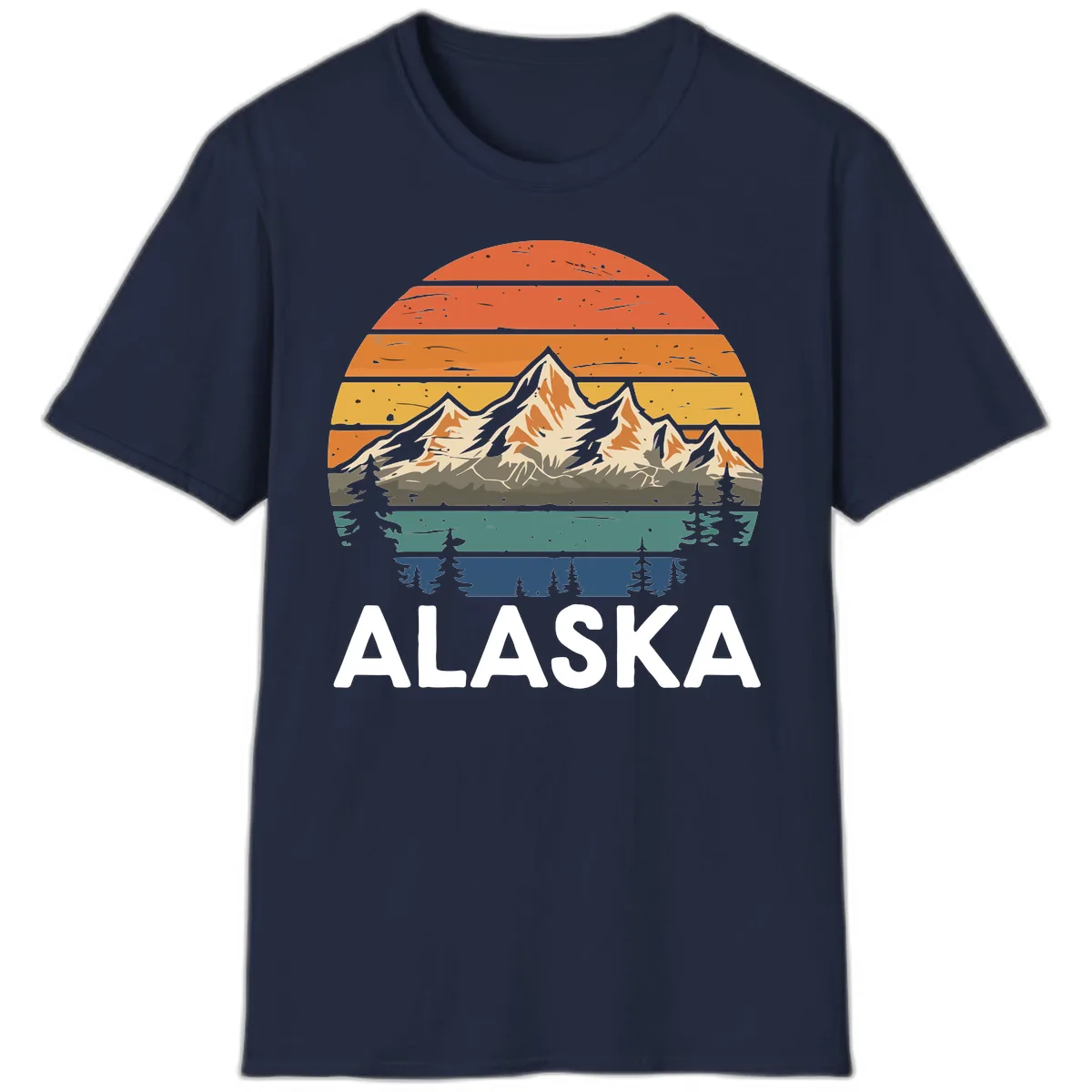 Retro Mountain Sunset Landscape T-Shirt in Navy