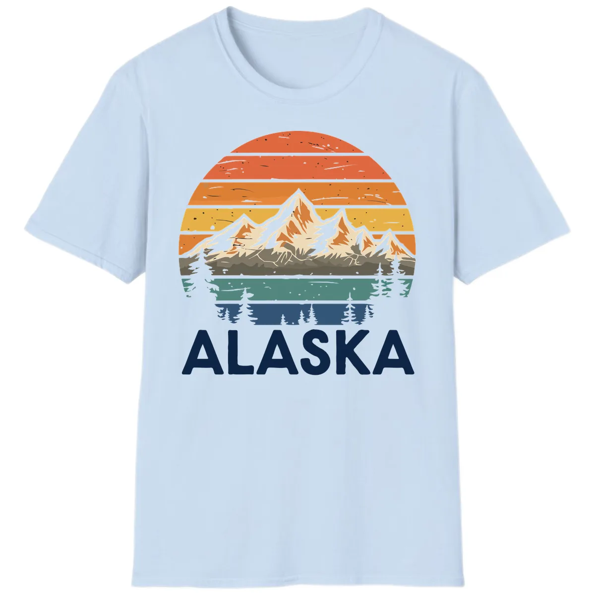 Retro Mountain Sunset Landscape T-Shirt in Light Blue