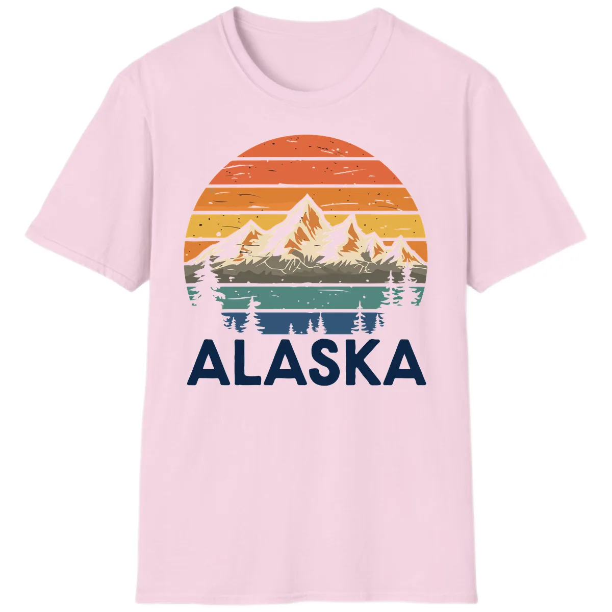 Retro Mountain Sunset Landscape T-Shirt in Light Pink