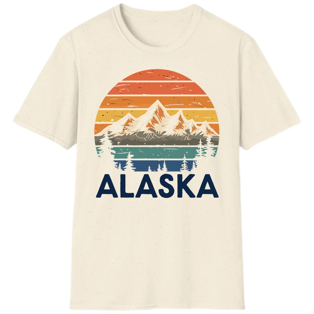 Retro Mountain Sunset Landscape T-Shirt in Natural