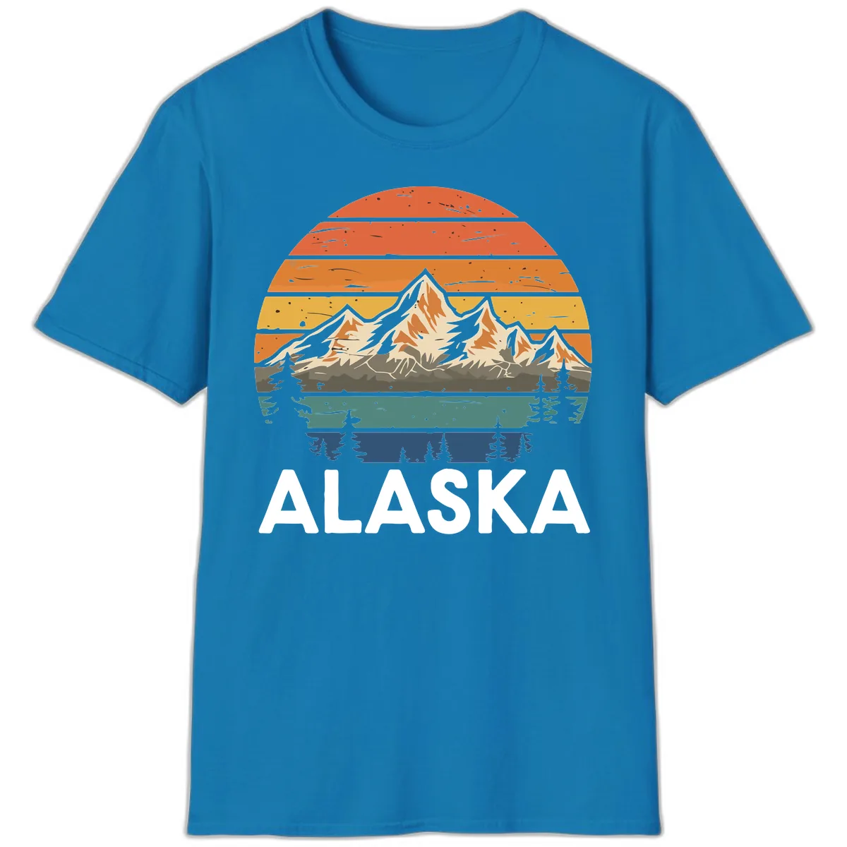 Retro Mountain Sunset Landscape T-Shirt in Sapphire