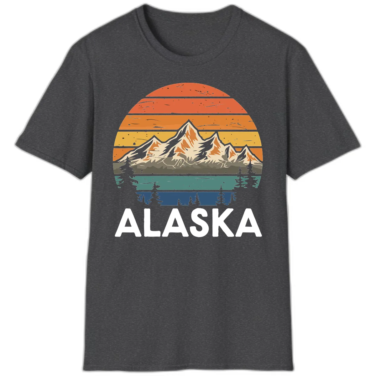 Retro Mountain Sunset Landscape T-Shirt in Dark Heather