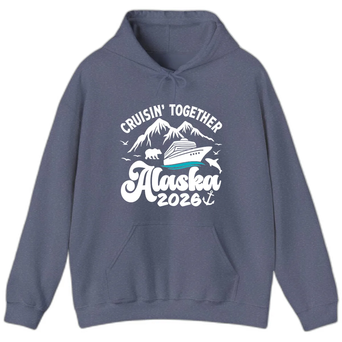 Minimalist Ocean Waves Hoodie in Heather Navy