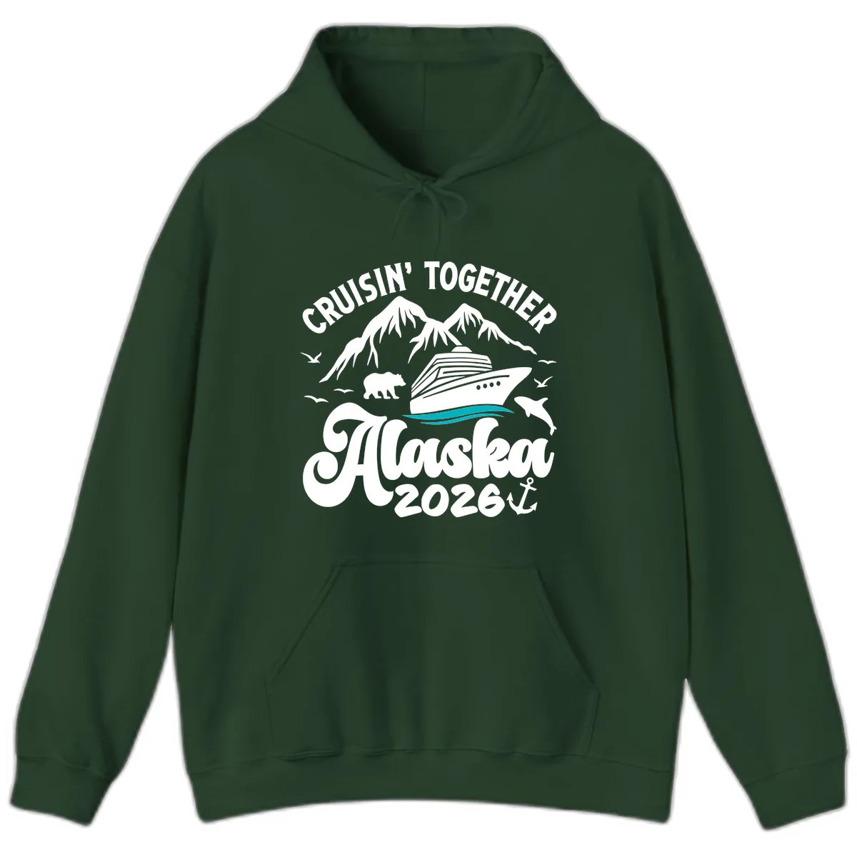 Minimalist Ocean Waves Hoodie in Forest Green