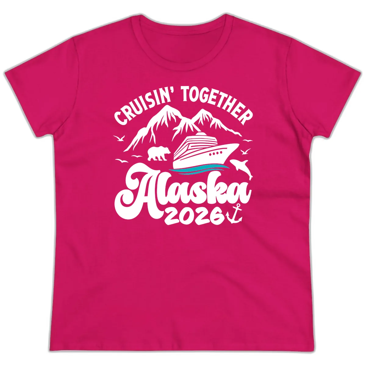 Minimalist Ocean Waves Ladies Tee in Heliconia