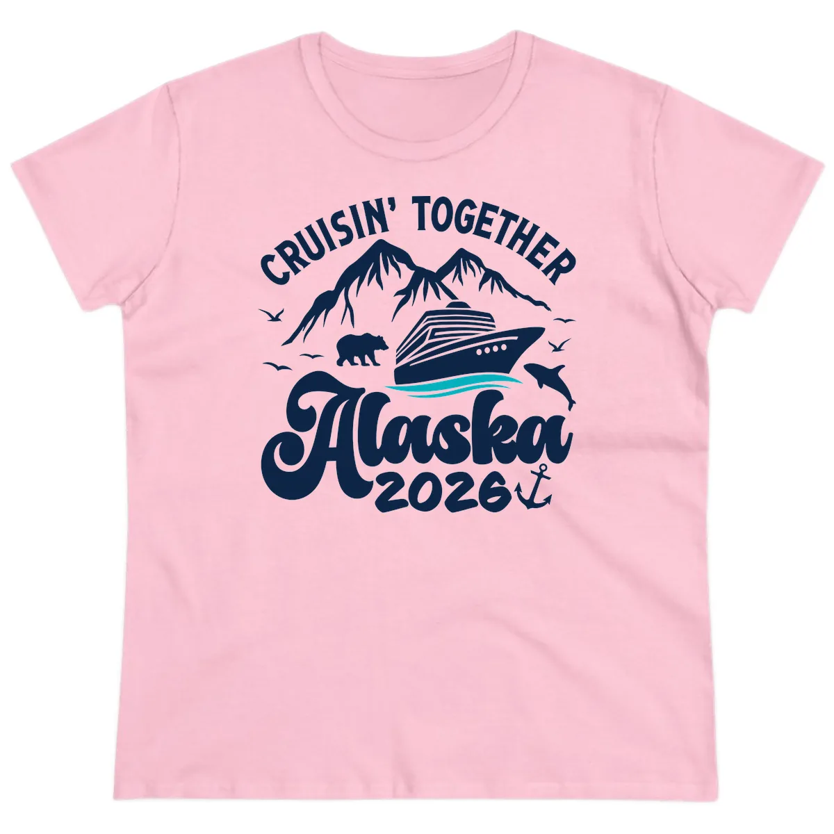 Minimalist Ocean Waves Ladies Tee in Light Pink