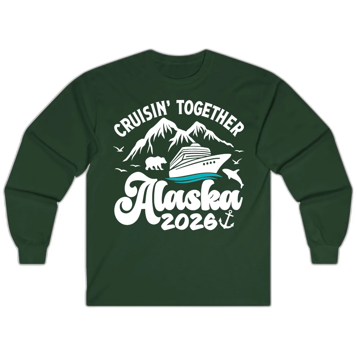 Minimalist Ocean Waves Long Sleeve in Forest Green