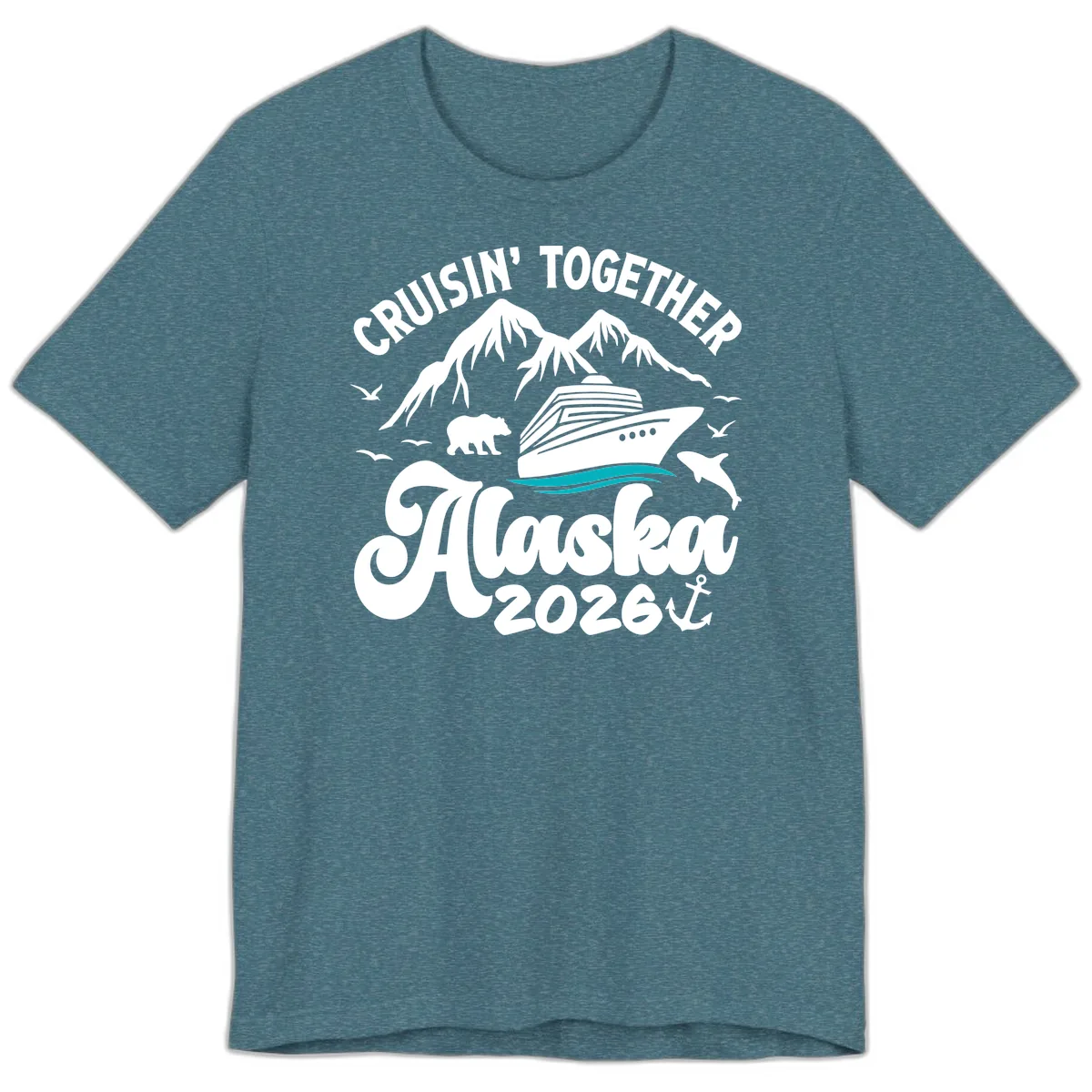 Minimalist Ocean Waves Premium T-Shirt in Heather Deep Teal
