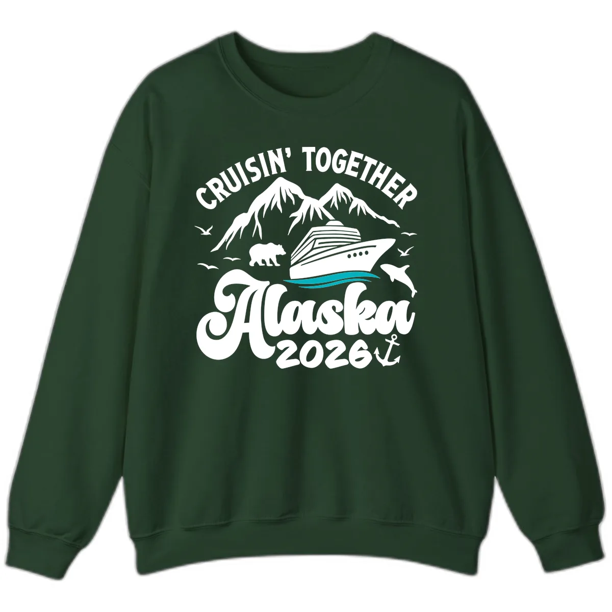 Minimalist Ocean Waves Sweatshirt in Forest Green