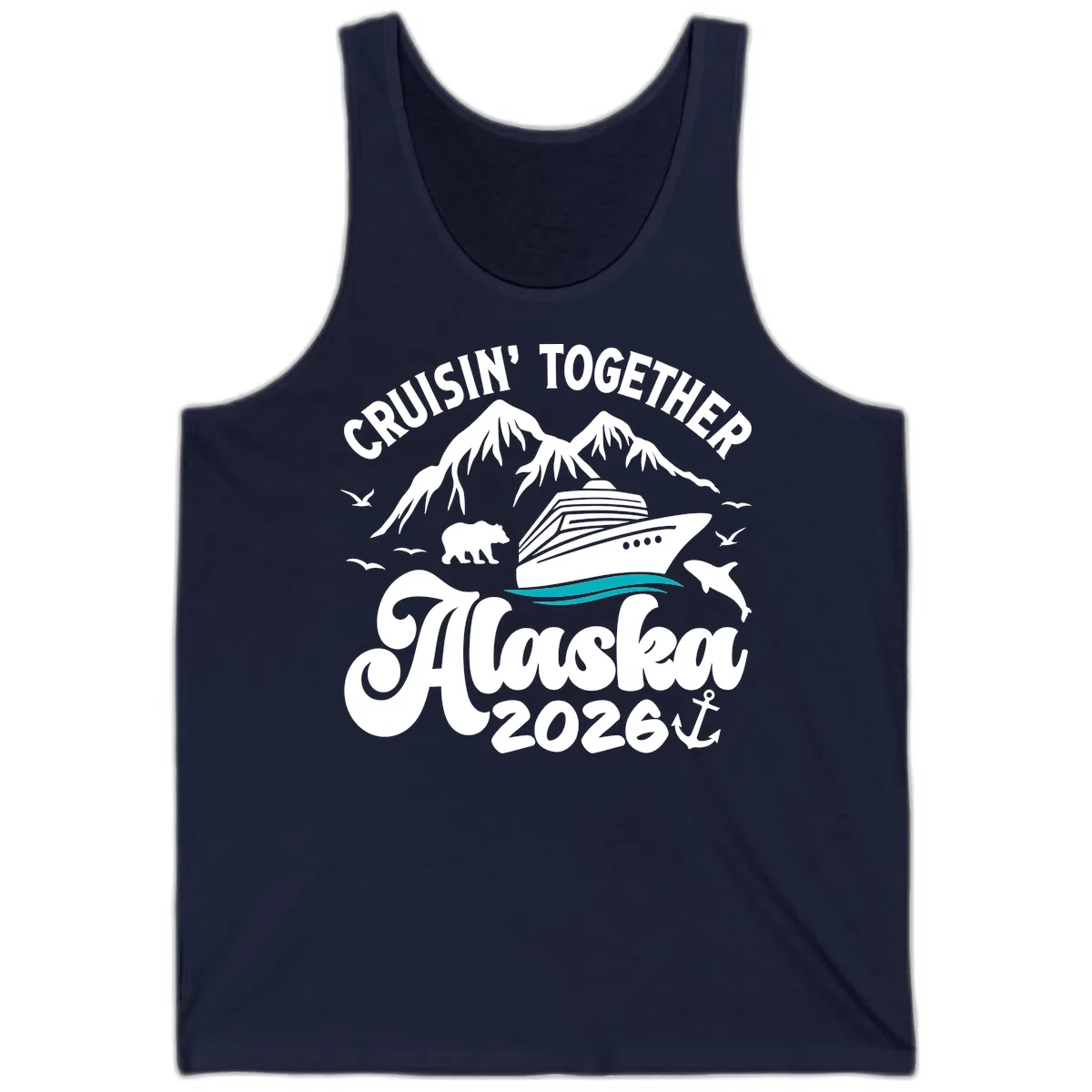 Minimalist Ocean Waves Tank in Navy