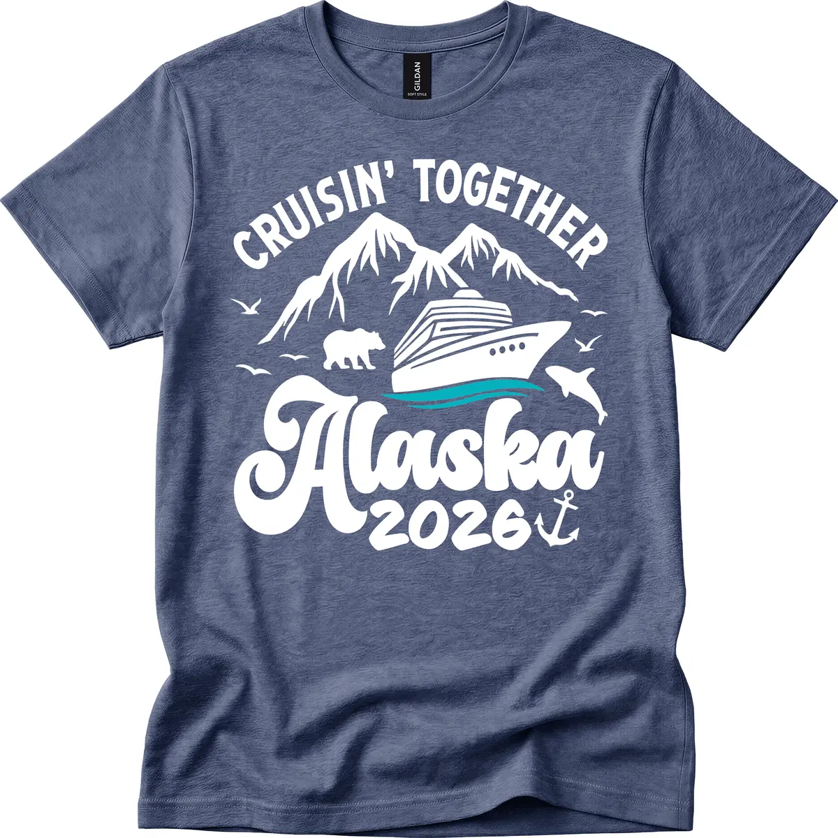 Minimalist Ocean Waves T-Shirt in Heather Navy