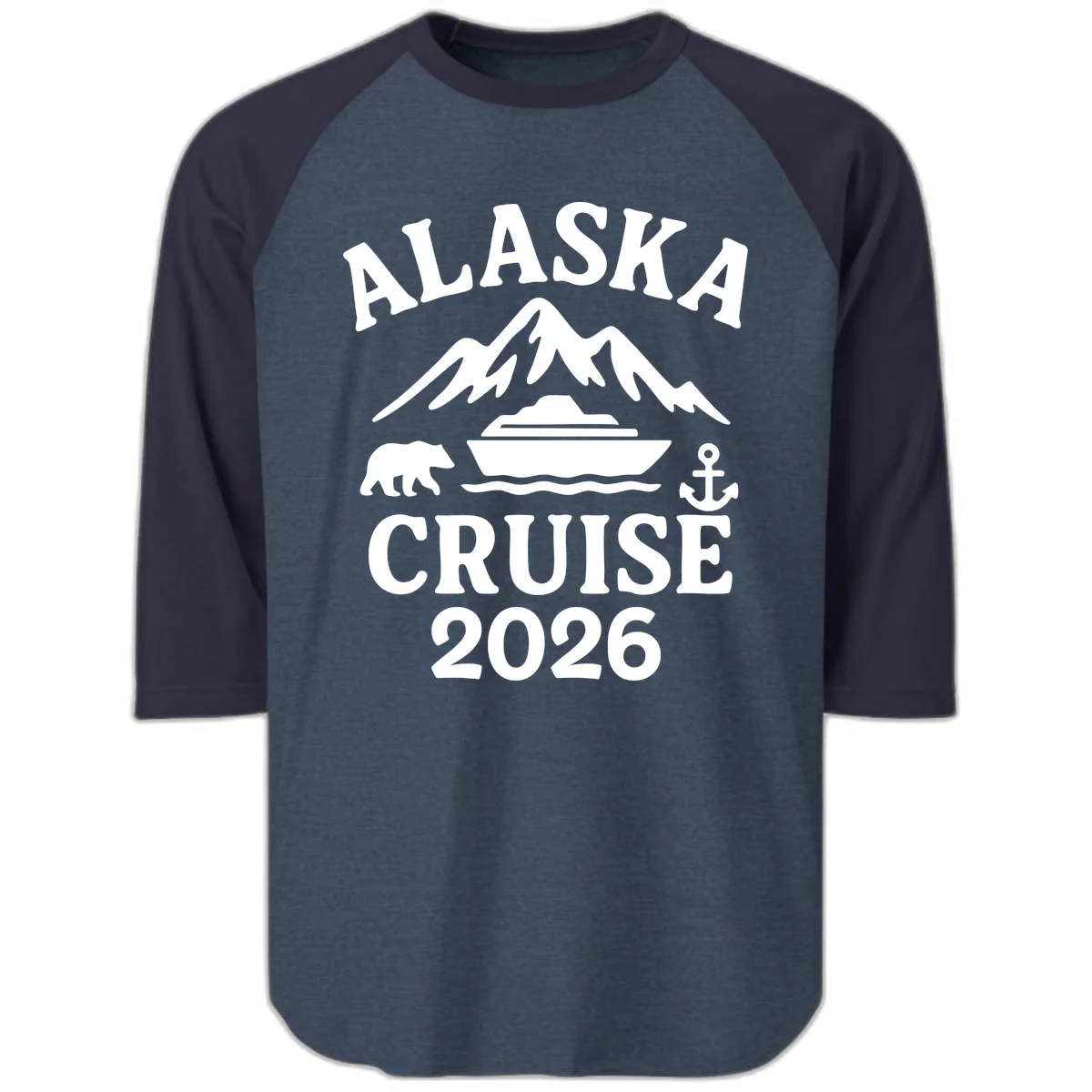 Alaska Cruise 2026 Adventure Raglan 3/4 in Heather Denim Navy