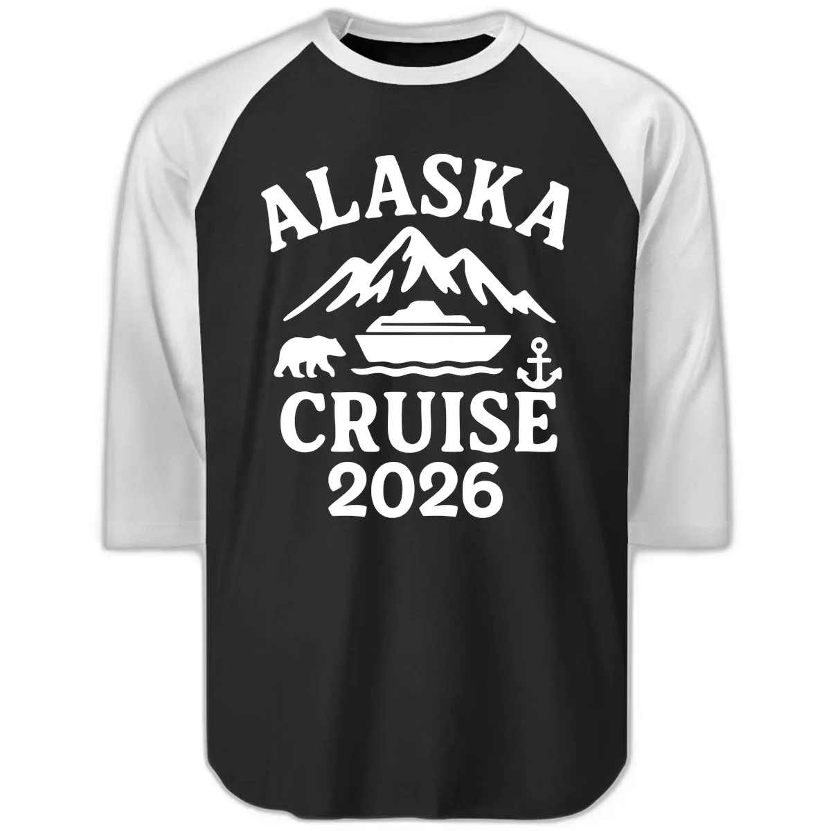 Alaska Cruise 2026 Adventure Raglan 3/4 in Black White