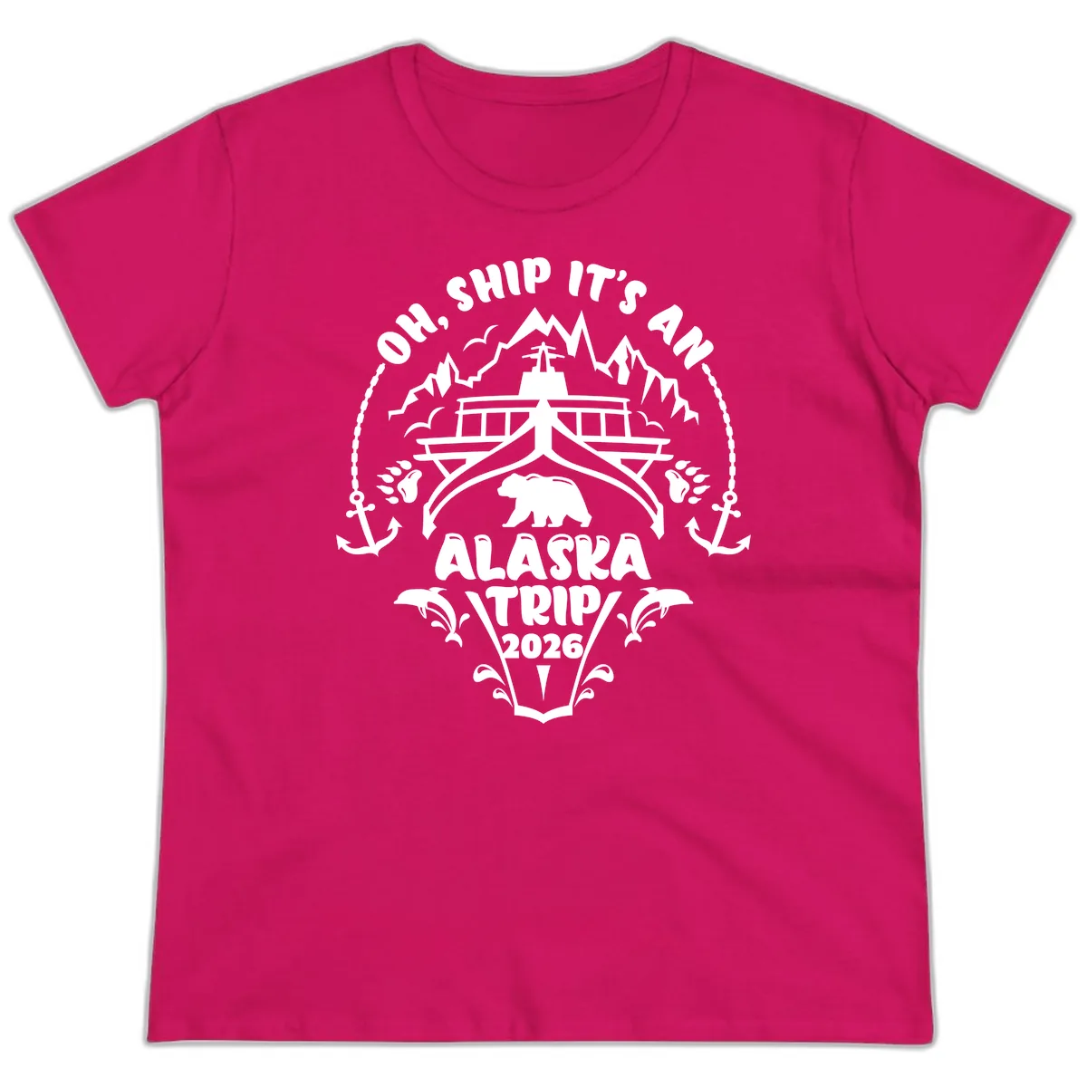 Oh Ship It's An Alaska Trip 2026 Ladies Tee in Heliconia