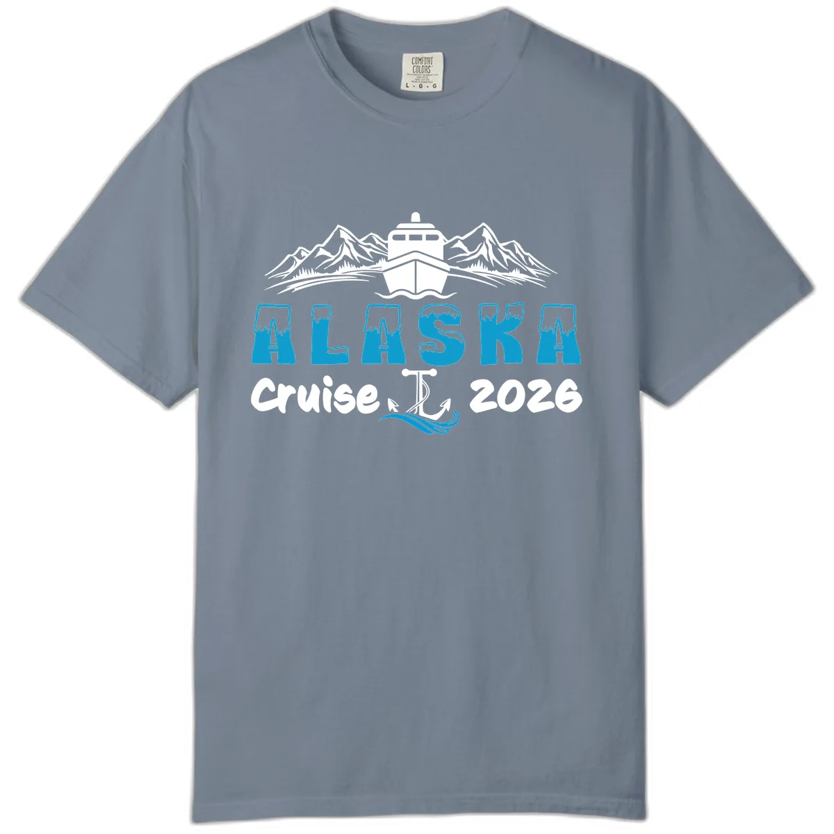 Alaska Cruise Typography Design Comfort Color in Blue Jean