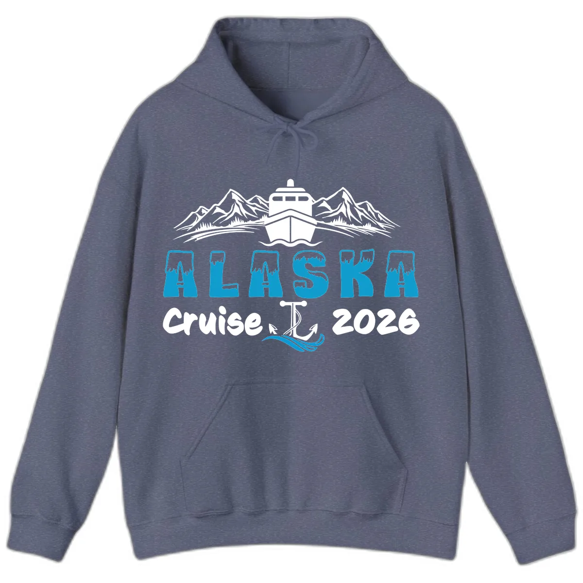 Alaska Cruise Typography Design Hoodie in Heather Navy