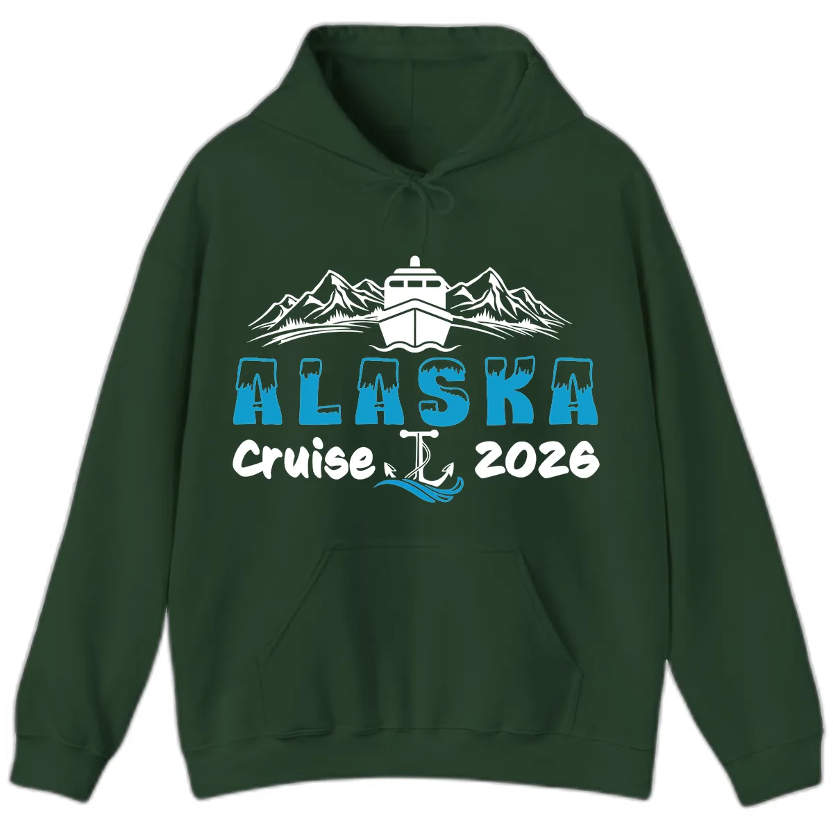 Alaska Cruise Typography Design Hoodie in Forest Green