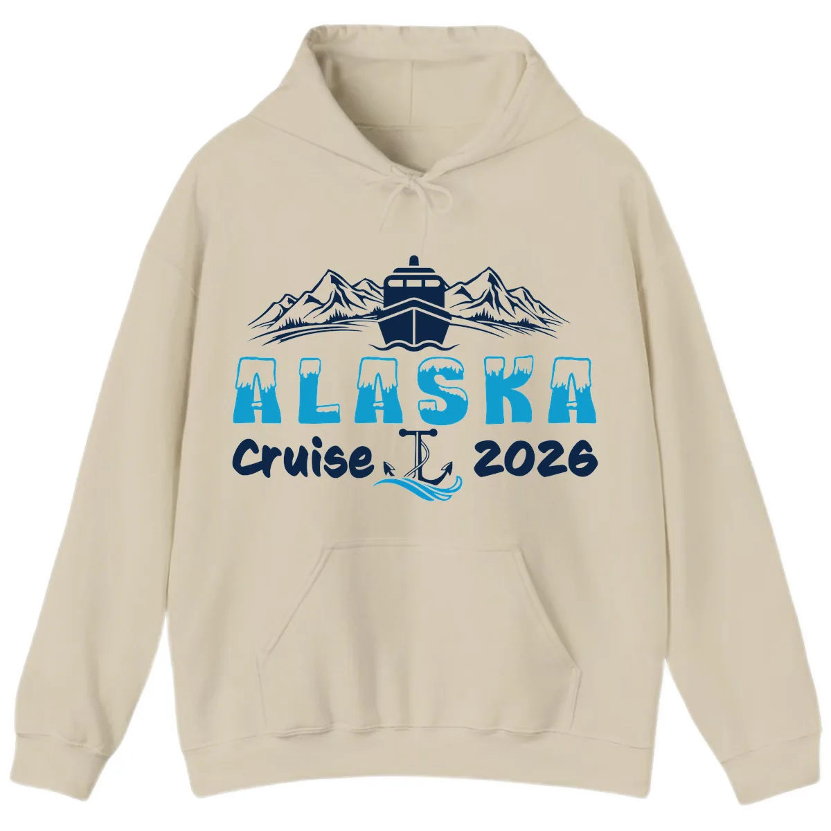 Alaska Cruise Typography Design Hoodie in Sand